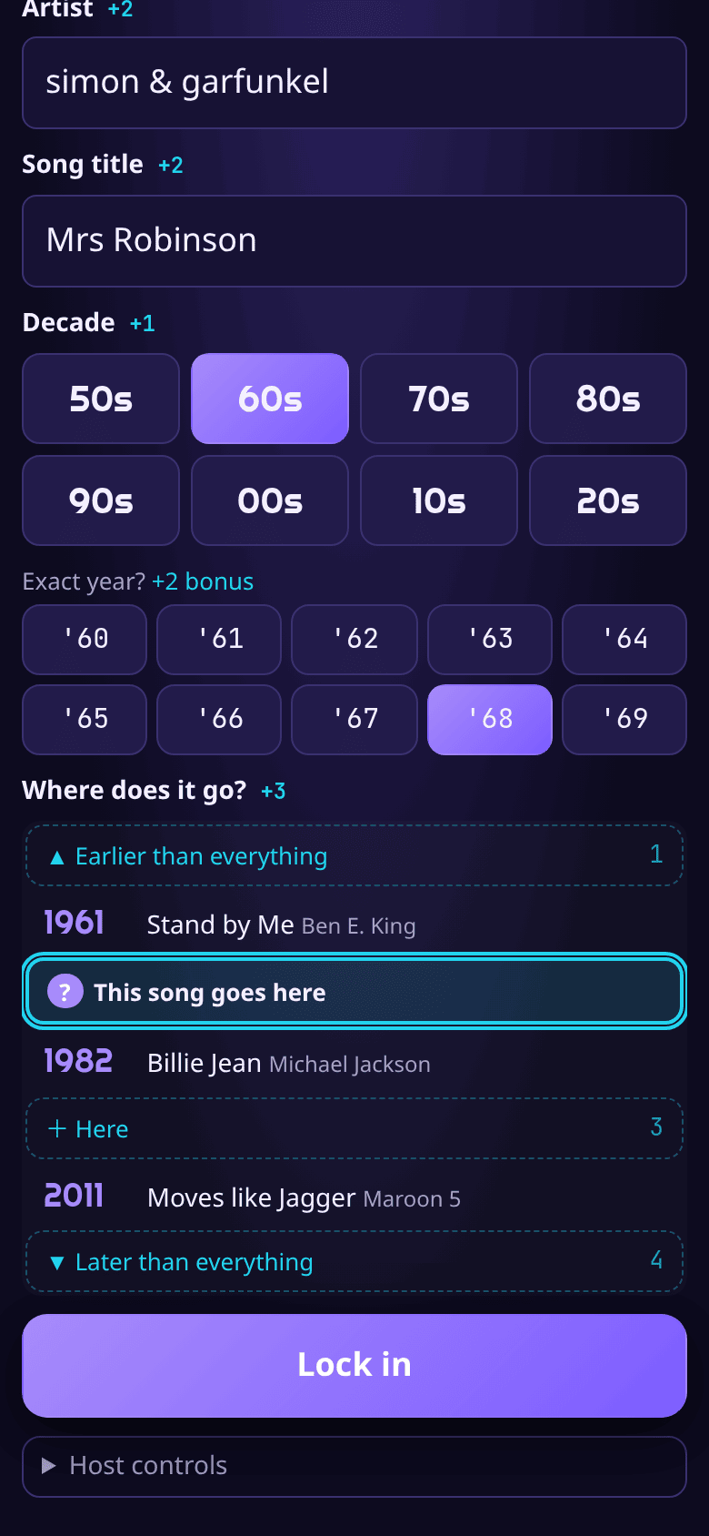 A phone placing the song between two cards of the timeline.